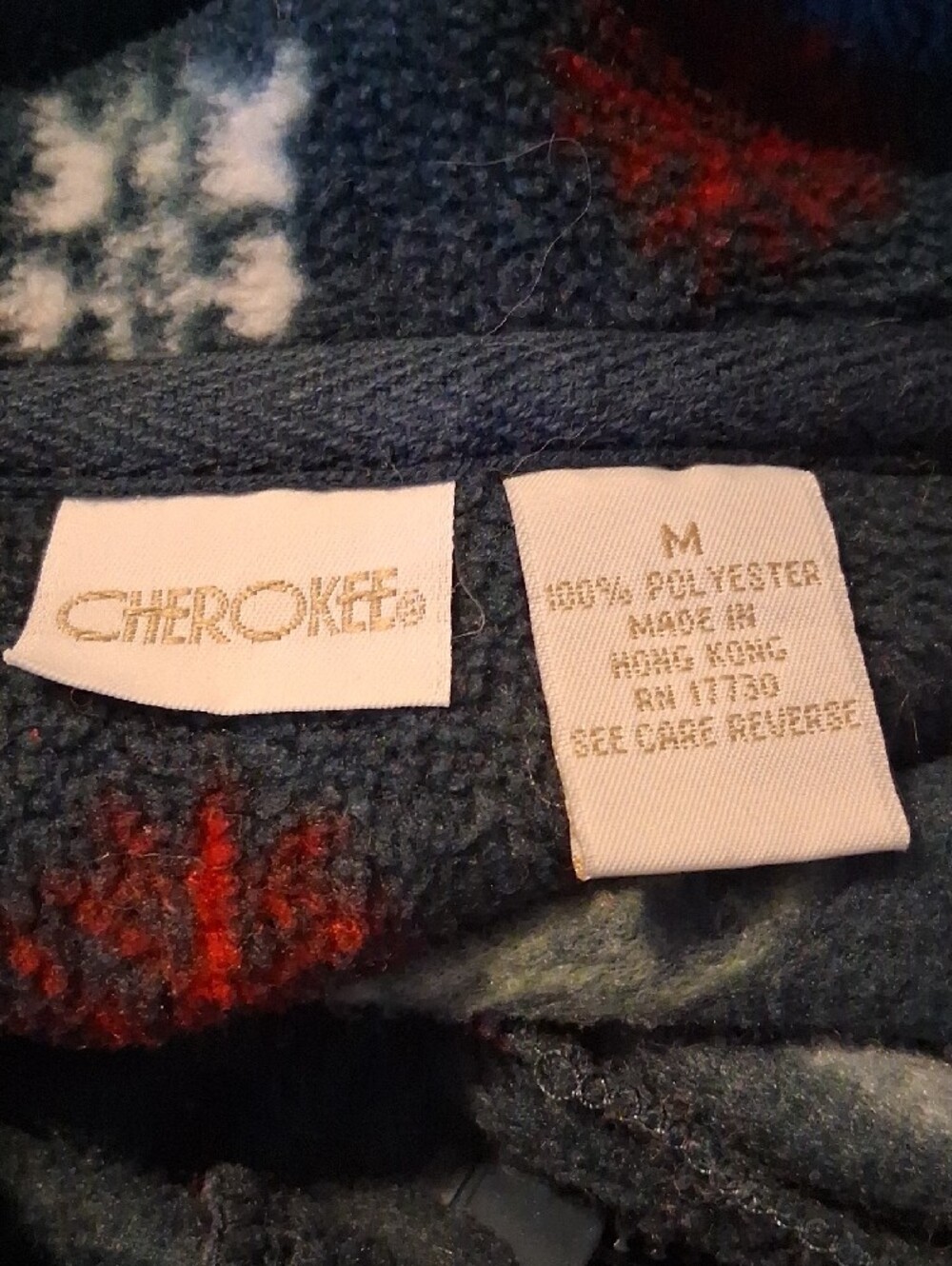 Cherokee Navy Patterned Zip-Up Fleece Pullover - Picture 4 of 4